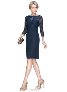 Nataly Sheath/Column Scoop Knee-Length Chiffon Lace Cocktail Dress With Ruffle HDOP0020922