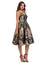 Load image into Gallery viewer, Melody A-line V-Neck Knee-Length Lace Satin Cocktail Dress With Flower HDOP0020981