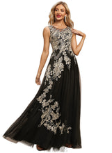 Load image into Gallery viewer, Camilla A-line Scoop Floor-Length Lace Tulle Evening Dress HDOP0020935