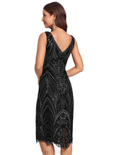 Load image into Gallery viewer, Lena Bodycon V-Neck Knee-Length Sequin Cocktail Dress HDOP0020980