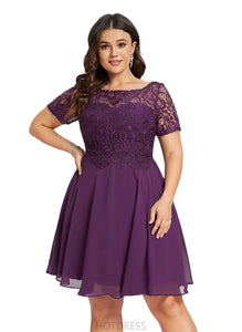 Campbell A-line Scoop Knee-Length Chiffon Lace Cocktail Dress HDOP0020955
