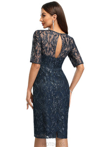 Shayla Sheath/Column Scoop Knee-Length Lace Cocktail Dress With Sequins HDOP0020921