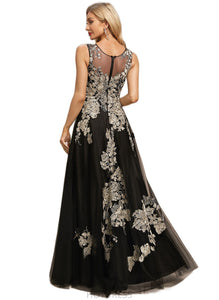 Camilla A-line Scoop Floor-Length Lace Tulle Evening Dress HDOP0020935