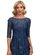 Load image into Gallery viewer, Zoey A-line Boat Neck Illusion Tea-Length Chiffon Lace Cocktail Dress With Sequins HDOP0020846