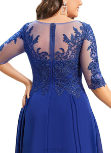 Leah A-line Scoop Illusion Tea-Length Chiffon Lace Cocktail Dress With Sequins HDOP0020994