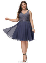 Load image into Gallery viewer, Libby A-line V-Neck Short/Mini Chiffon Lace Cocktail Dress With Beading HDOP0020897