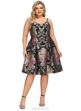Load image into Gallery viewer, Melody A-line V-Neck Knee-Length Lace Satin Cocktail Dress With Flower HDOP0020981