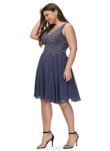 Load image into Gallery viewer, Libby A-line V-Neck Short/Mini Chiffon Lace Cocktail Dress With Beading HDOP0020897