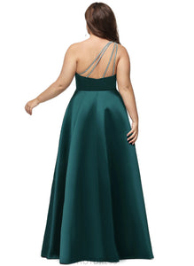 Valentina A-line One Shoulder Floor-Length Satin Prom Dresses With Rhinestone HDOP0020905