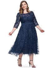 Load image into Gallery viewer, Zoey A-line Boat Neck Illusion Tea-Length Chiffon Lace Cocktail Dress With Sequins HDOP0020846