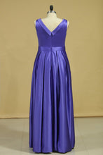 Load image into Gallery viewer, Regency Plus Size A Line Evening Dresses  Cowl Neck Floor Length Satin With Sash