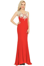Load image into Gallery viewer, Sexy V Neck Prom Dresses Mermaid Spandex With Appliques Sweep Train