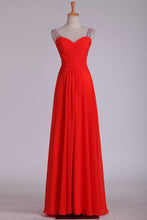 Load image into Gallery viewer, Straps Open Back Prom Dresses Sheath Chiffon With Beads And Ruffles