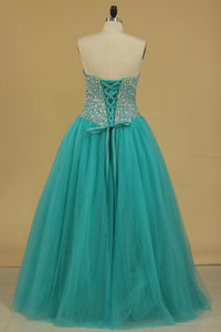 Sweetheart Beaded Bodice Quinceanera Dresses Ball Gown Floor Length Tulle