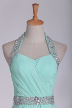 Load image into Gallery viewer, Mint Homecoming Dresses Halter A-Line Short/Mini Chiffon With Beading