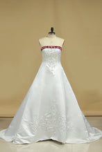 Load image into Gallery viewer, Hot Selling Wedding Dresses A Line Strapless Sweep/Brush Train Satin