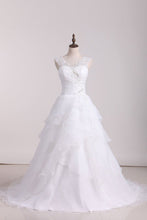 Load image into Gallery viewer, A Line Off The Shoulder Organza Beads &amp; Applique Wedding Dresses