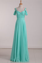Load image into Gallery viewer, Chiffon Straps Bridesmaid Dresses Ruffled Bodice A Line