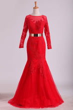 Load image into Gallery viewer, Mermaid Scoop Mother Of The Bride Dresses 3/4 Length Sleeves With Applique Tulle