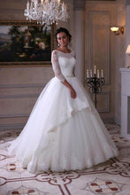 Load image into Gallery viewer, 3/4 Length Sleeve Wedding Dresses Ball Gown Tulle With Applique Sweep Train