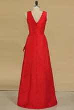 Load image into Gallery viewer, Red Bridesmaid Dresses Cheap Bridesmaid Dresses V Neck Floor Length