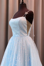 Load image into Gallery viewer, Charming A Line Spaghetti Straps Blue Tulle Prom Dresses with Stars, Dance Dresses SJS15503
