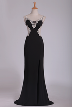 Load image into Gallery viewer, Sexy Open Back Spaghetti Straps Prom Dresses With Applique Chiffon Floor Length
