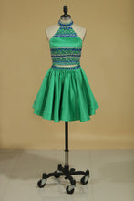 Load image into Gallery viewer, Two-Piece Halter With Beading Homecoming Dresses Satin Short/Mini