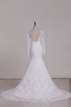 Load image into Gallery viewer, Mermaid Long Sleeves Tulle Wedding Dresses With Applique