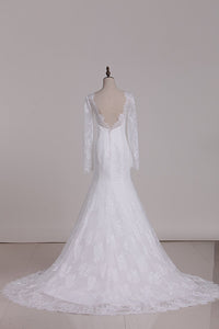 Mermaid Long Sleeves Tulle Wedding Dresses With Applique
