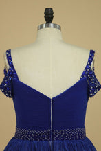 Load image into Gallery viewer, Straps A Line Homecoming Dresses Lace With Ruffles &amp; Beads
