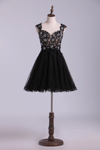 Load image into Gallery viewer, Straps Tulle And Lace A Line Mini Homecoming Dress Beaded