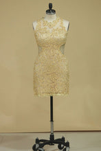 Load image into Gallery viewer, Scoop With Applique Sheath Prom Dresses Lace Short/Mini