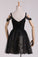 Black Straps A Line Homecoming Dresses Lace With Ruffles & Beads