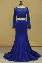 Load image into Gallery viewer, Scoop Long Sleeves Two-Piece Mermaid Satin Mother Of The Bride Dresses