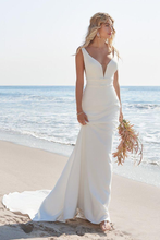 Load image into Gallery viewer, Satin Elegant V Neck Mermaid Beach Wedding Dresses Minimalist Gown