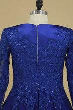 Load image into Gallery viewer, Dark Royal Blue Long Sleeves A Line Tulle With Applique