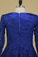 Dark Royal Blue Long Sleeves A Line Tulle With Applique