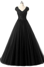 Load image into Gallery viewer, Tulle Prom Dresses V-Neck Floor-Length With Sash And Applique
