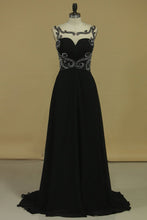 Load image into Gallery viewer, Bateau With Beads And Ruffles Prom Dresses A Line Chiffon Sweep Train