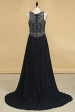 Load image into Gallery viewer, Prom Dresses Scoop Sequins Mermaid Sweep Train Beads&amp;Rhinestones