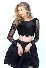 Load image into Gallery viewer, Two Pieces Homecoming Dresses Satin &amp; Lace Long Sleeve Short/Mini