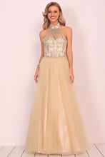 Load image into Gallery viewer, A-Line Halter Prom Dress Floor-Length Tulle With Beads&amp;Rhinestones