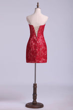 Load image into Gallery viewer, Sweetheart Lace Homecoming Dress Sheath Short/Mini Burgundy/Maroon