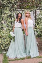 Load image into Gallery viewer, 2 Pieces Tulle Ivroy And Mint Long Simple Cheap Elegant Bridesmaid Dresses SJS15543