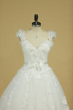 Load image into Gallery viewer, Tulle Wedding Dresses Off The Shoulder With Applique Sweep Train A Line