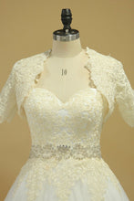 Load image into Gallery viewer, Open Back A Line Wedding Dresses Tulle With Applique And Beads Chapel Train