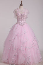 Load image into Gallery viewer, Spaghetti Strap Beaded Bodice Quinceanera Dresses Sweep Train Tulle