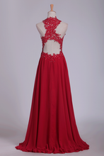 Load image into Gallery viewer, Sexy Open Back Scoop Prom Dresses A Line With Applique And Beads Chiffon