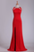 Sexy Open Back Prom Dresses Scoop Spandex With Beads And Slit  Sheath